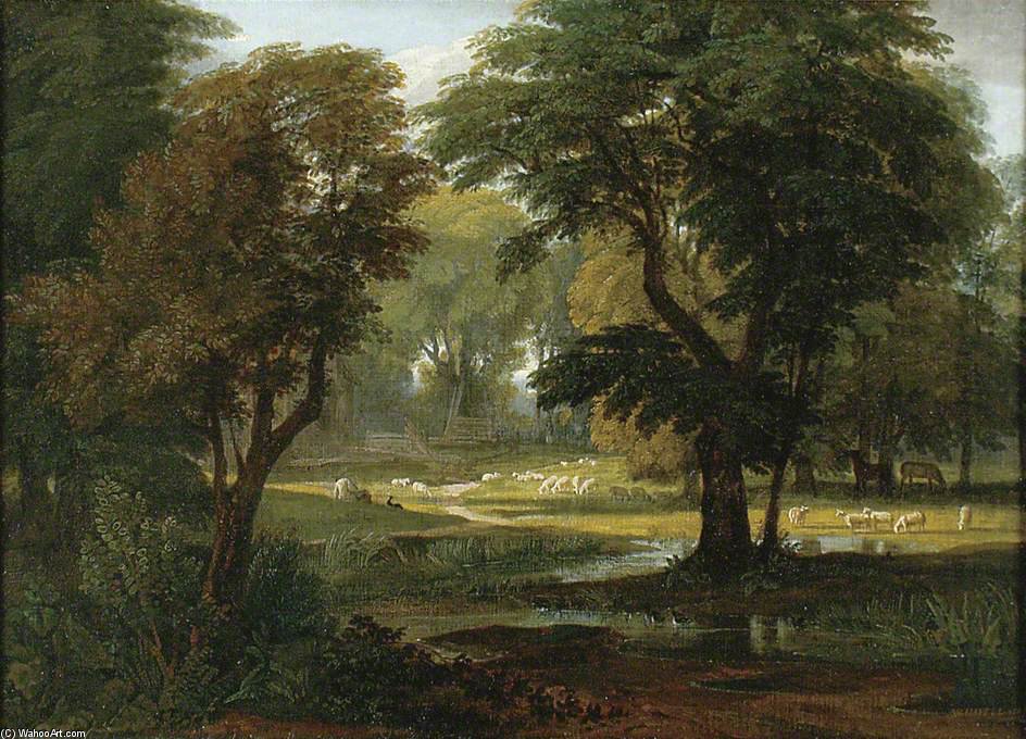 Sheep And Horses Grazing Under Trees — ウィリアム・ハヴェル