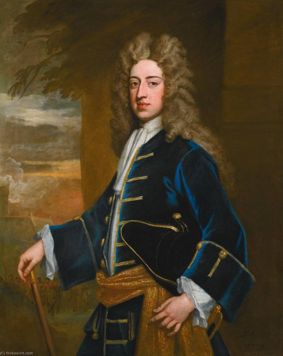 Portrait Of A Gentleman, With A Siege Beyond — Bt Sir Godfrey Kneller