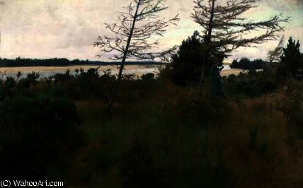 Gathering Firewood By The Shore Of A Lake — Alexander Mann