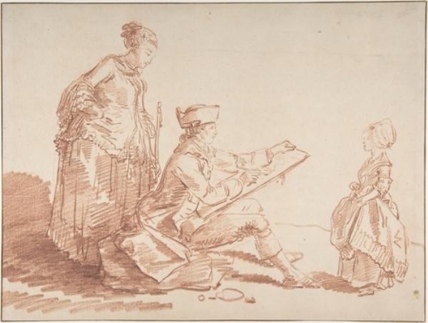 Artist Sketching A Young Girl — Hubert Robert