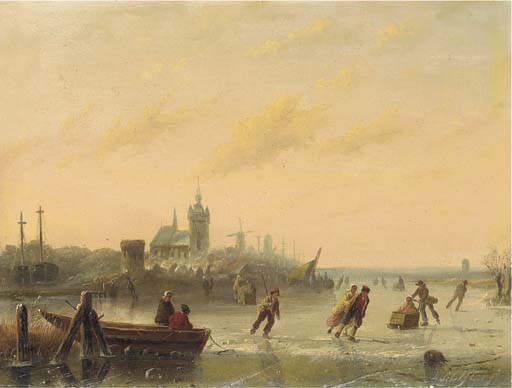 Winter Skaters On The Lake — Andreas Schelfhout
