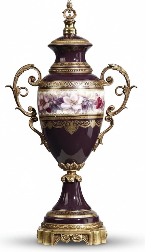 Hand-painted Peacock Porcelain Jar With Copper Accents