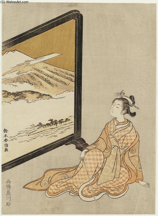Courtesan Looking At A Screen Painting Of Mount Fuji — Suzuki Harunobu