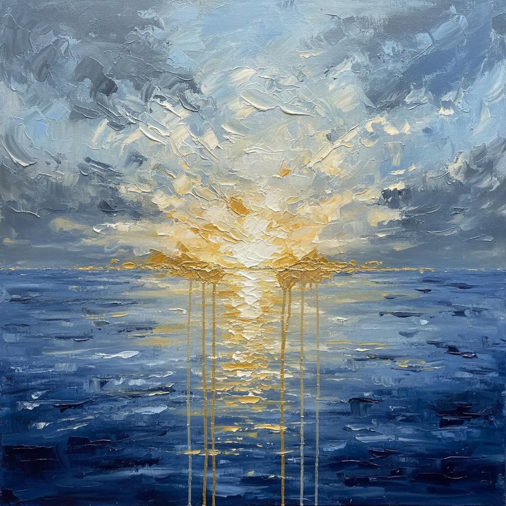 Celestial Gold Cascading Through The Turbulent Impasto Waves Of A Midnight Sea — Christian Noiret