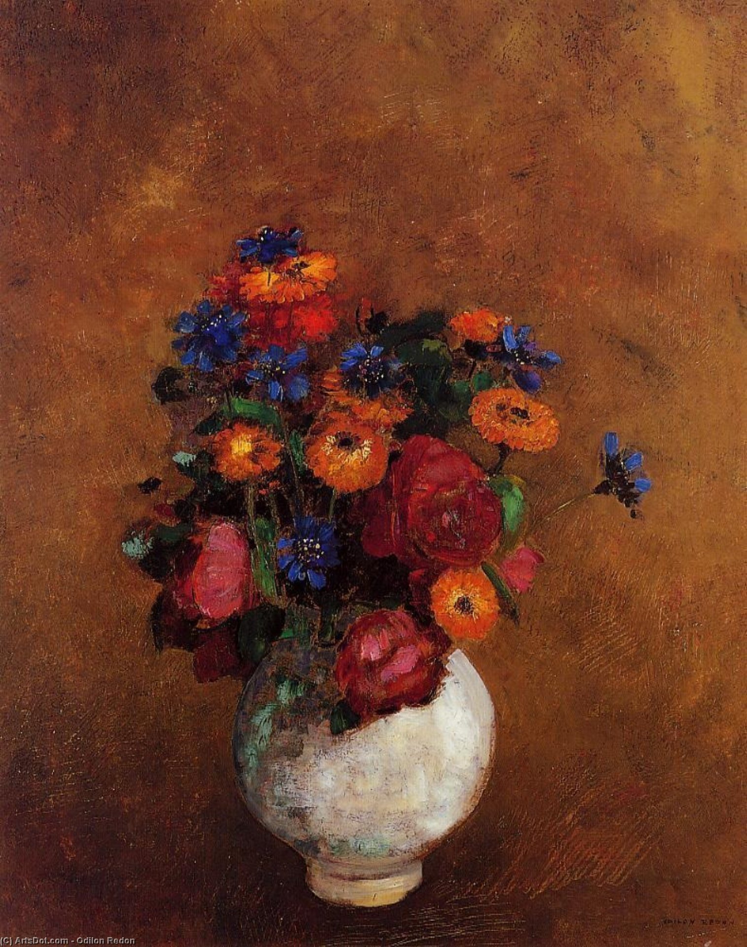Bouquet Of Flowers In A White Vase — Odilon Redon