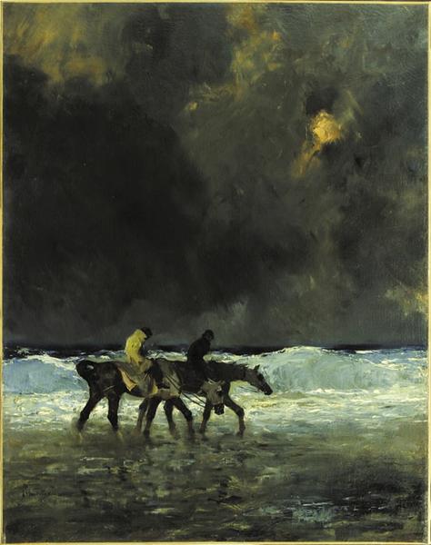 Promenade De Chevaux Au Bord De Mer À Dieppe Ou L'orage — Princeteau Pierre Charles Marie