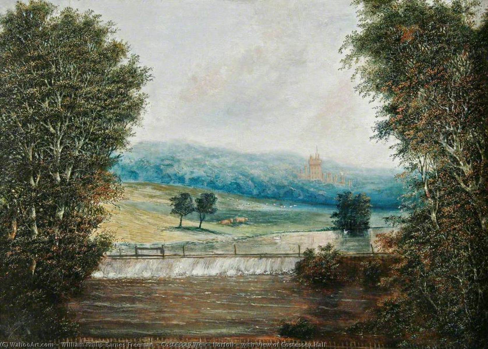 Costessey Weir, Norfolk, With View Of Costessey Hall — William Philip Barnes Freeman