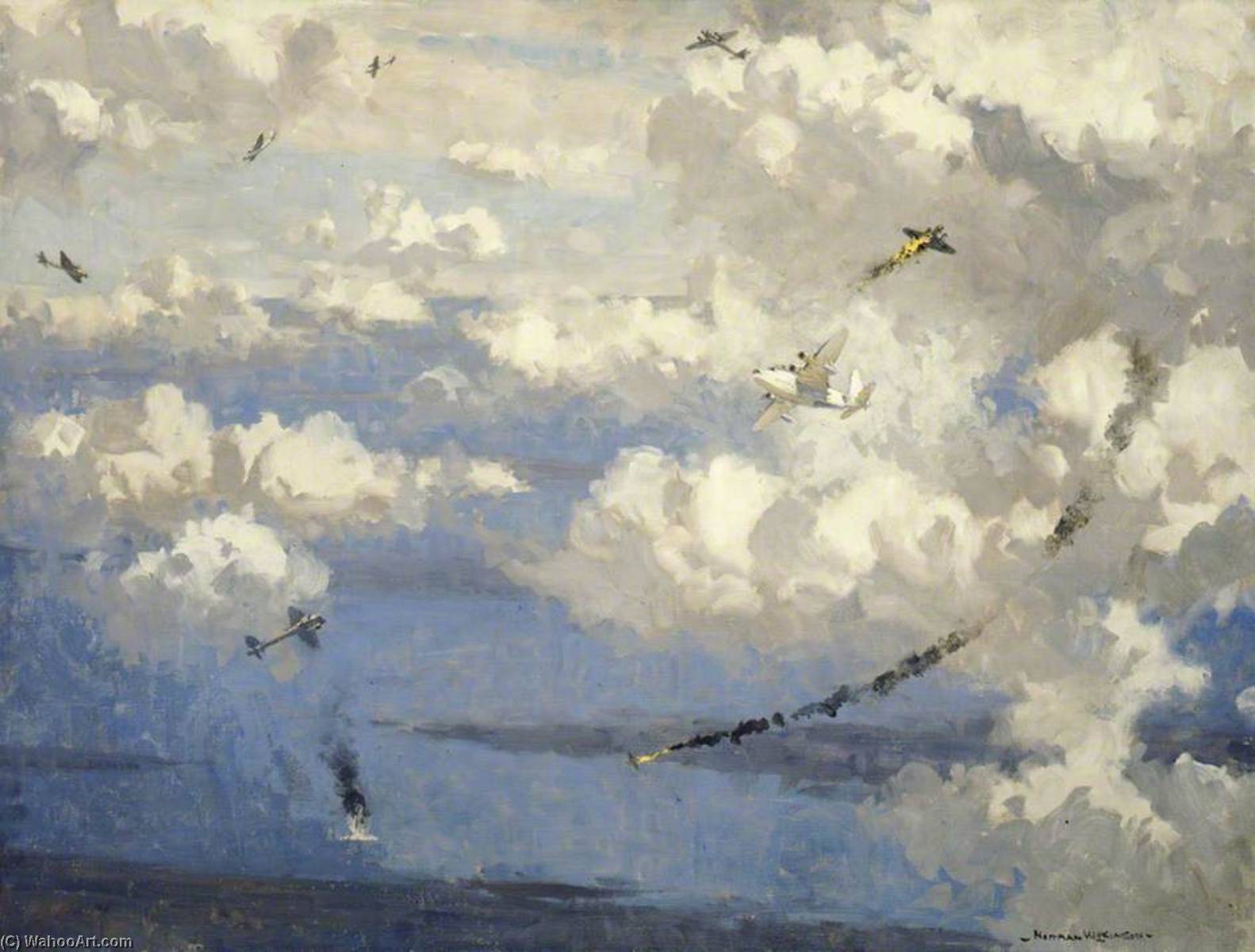 Air Battle Between A Sunderland Flying Boat And Eight Ju 88s — Norman Wilkinson