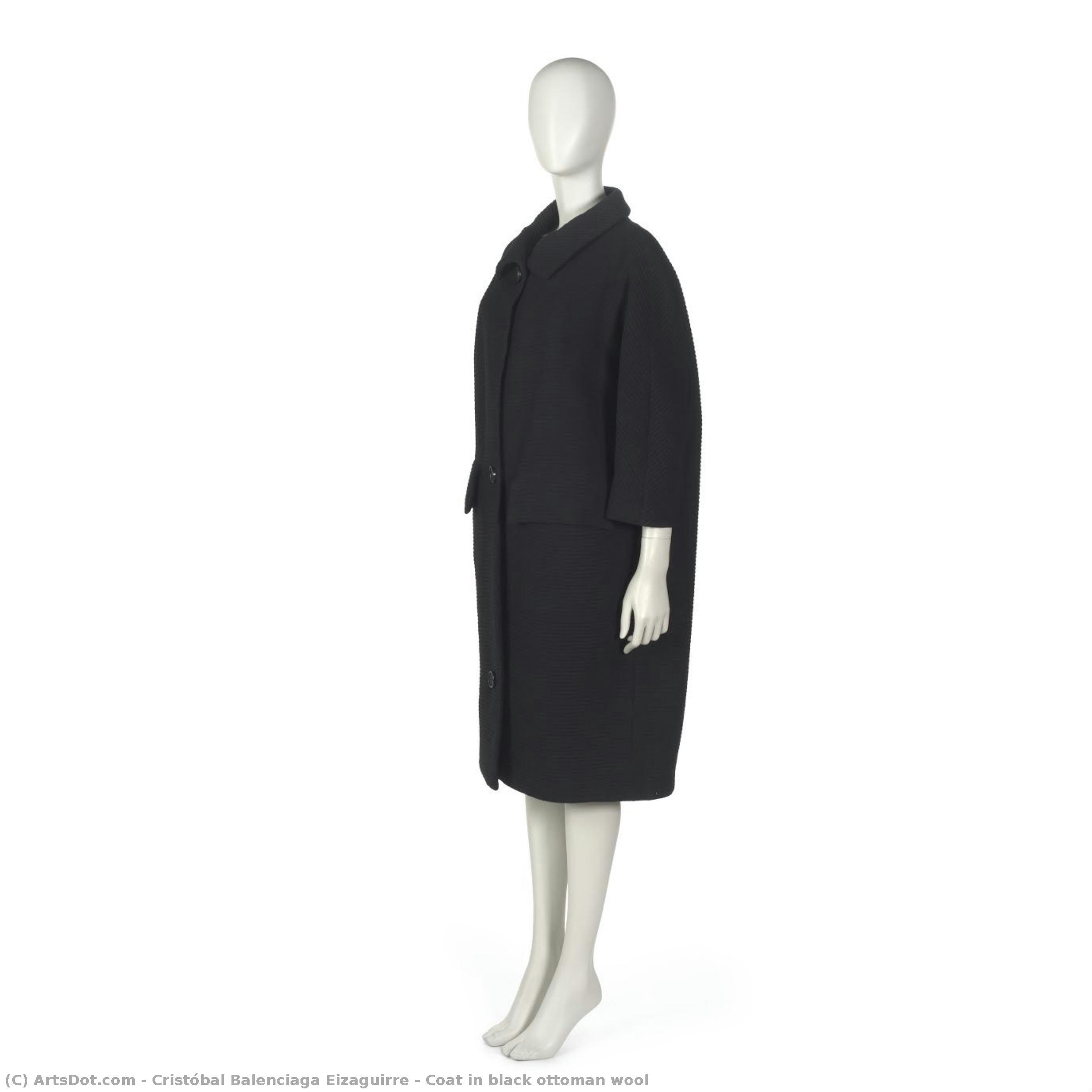 Coat In Black Ottoman Wool — Cristóbal Balenciaga Eizaguirre