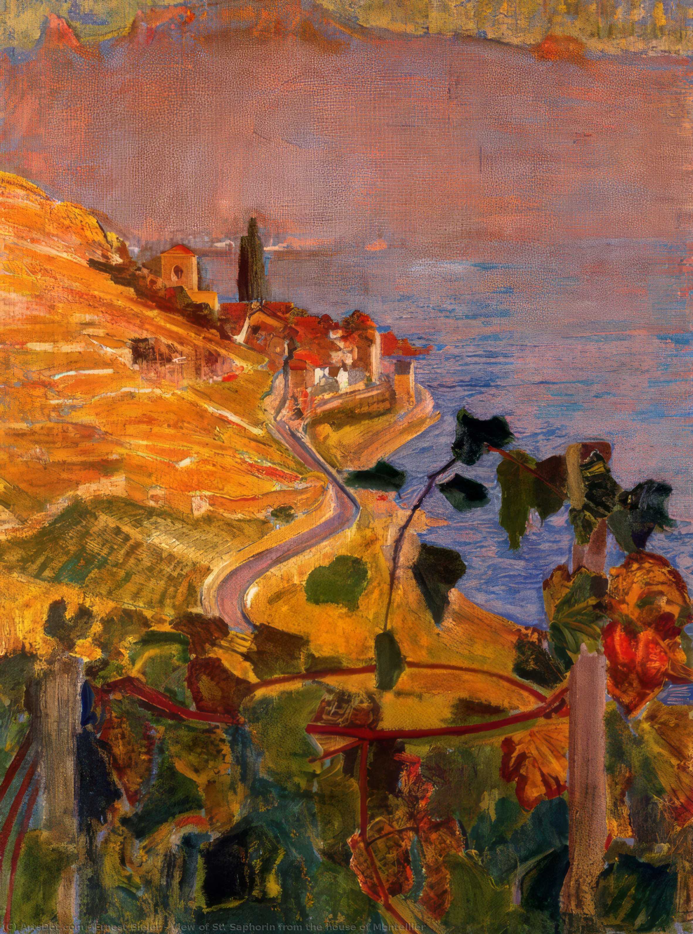 View Of St. Saphorin From The House Of Montellier — Ernest Biéler