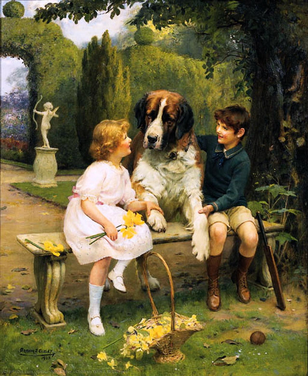 Children With A St Bernard — Arthur John Elsley