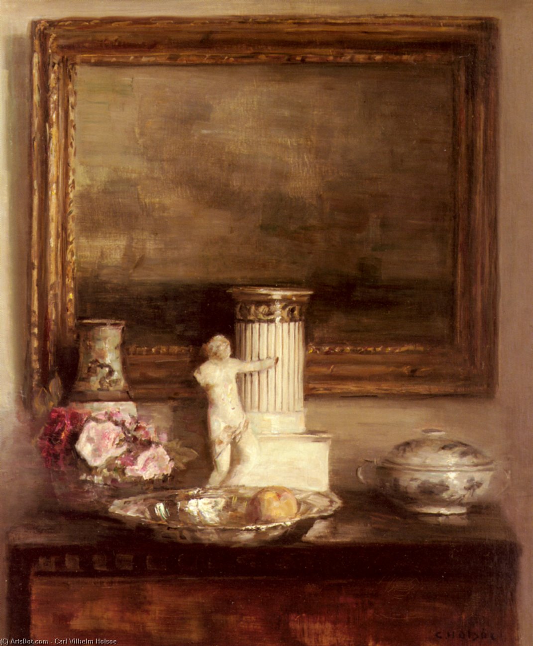 Still Life With Classical Column And Statue — Carl Vilhelm Holsoe