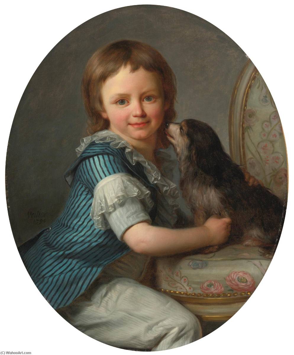 Portrait Of A Young Boy, Possibly Henri Delacroix, And His Spaniel — Antoine Vestier Avallon Paris