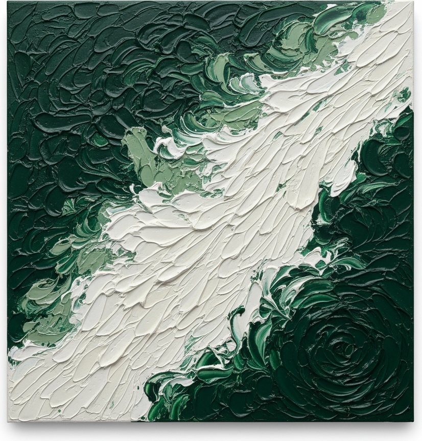 Aufkeimende Gezeiten Von Smaragd Und Alabaster In Skulpturaler Impasto-bewegung — David Moreau