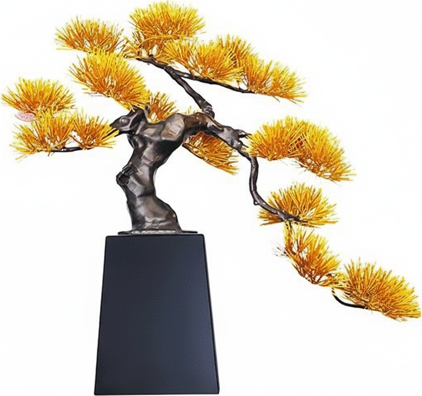 Abstract Stainless Steel Sculpture: Golden Foliage & Modern Form