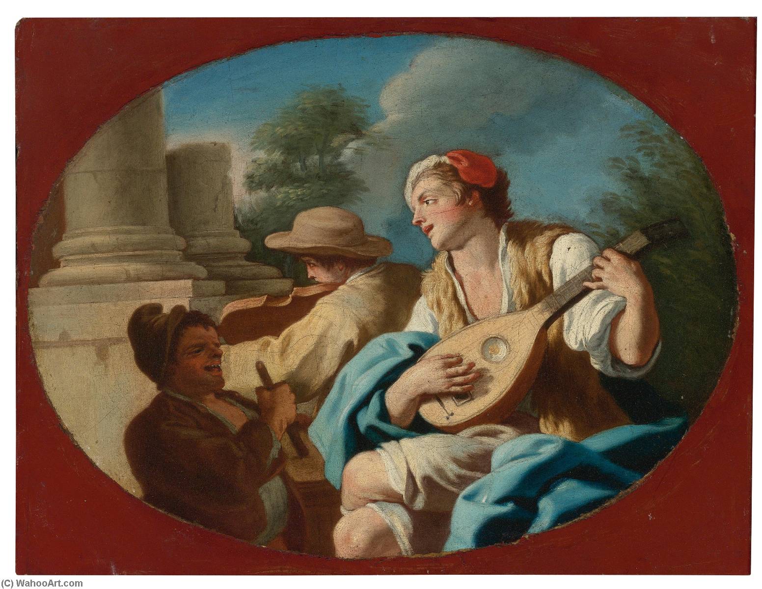 A Young Lady Playing A Tambourine With Two Girls Playing The Castanets A Young Man Playing The Lute With Others Playing A Violin And A Rommelpot — Pietro Bardellino