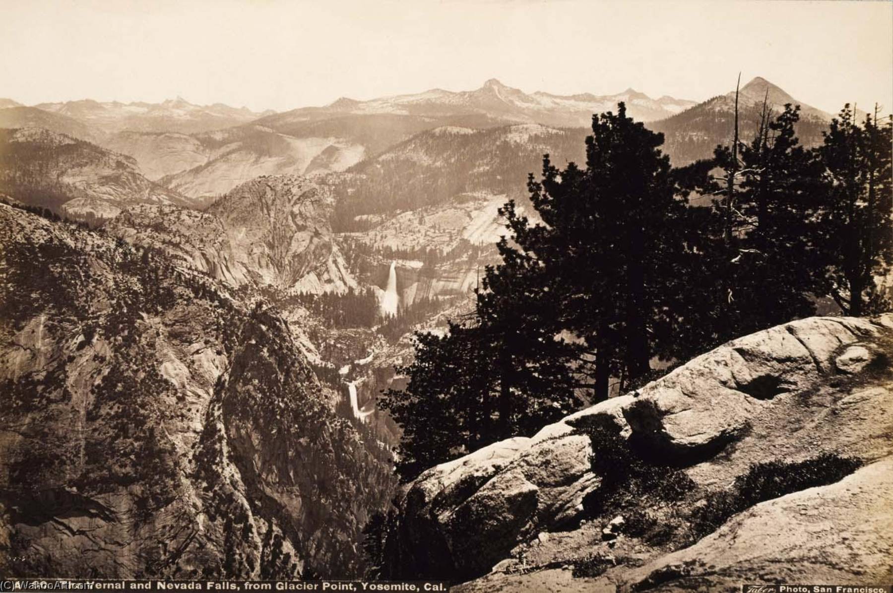 The Vernal And Nevada Falls, From Glacier Point, Yosemite — Carleton Emmons Watkins