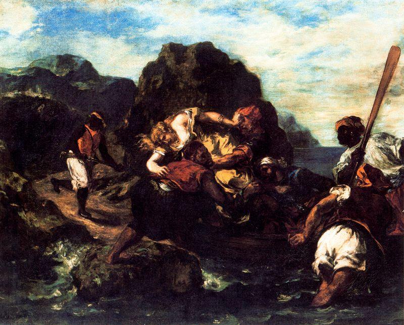African Pirates Abducting A Young Woman — Eugène Delacroix