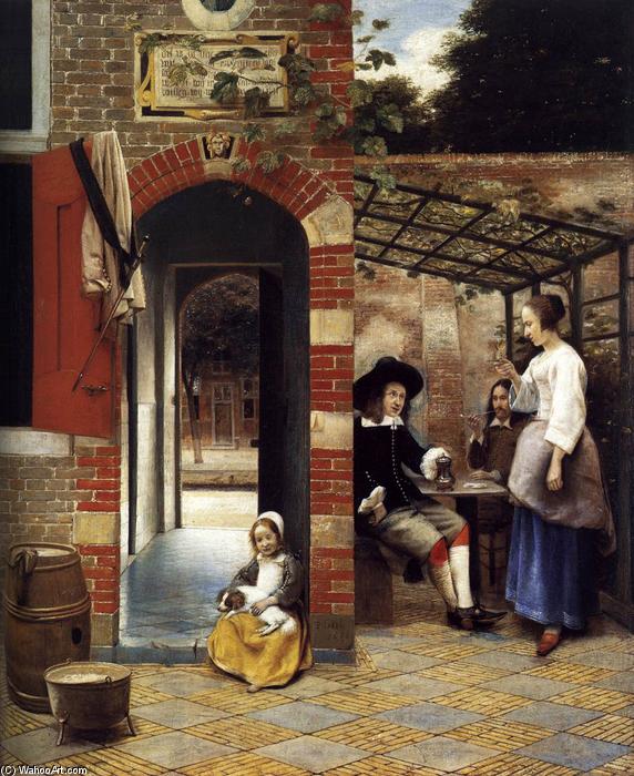 Figures Drinking In A Courtyard — Питер Де Хёх