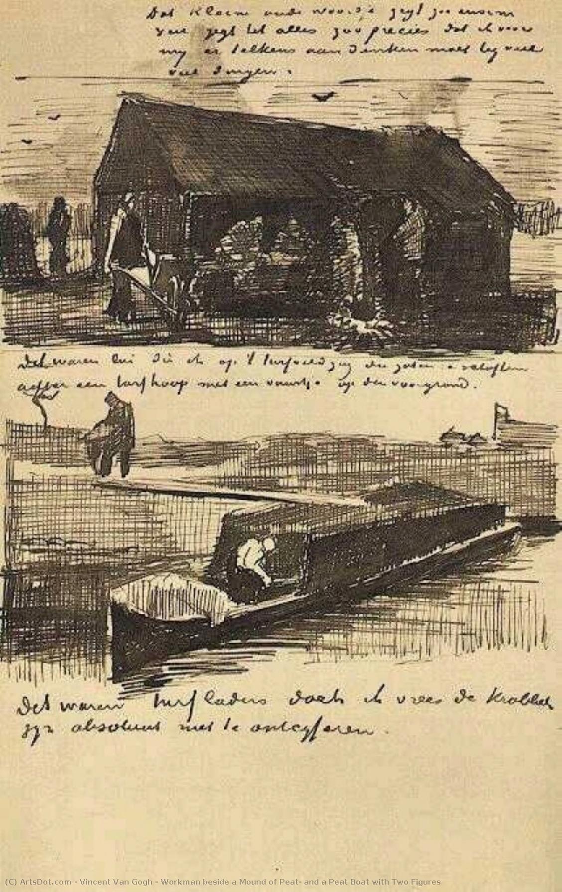 Workman Beside A Mound Of Peat, And A Peat Boat With Two Figures — Vincent Van Gog