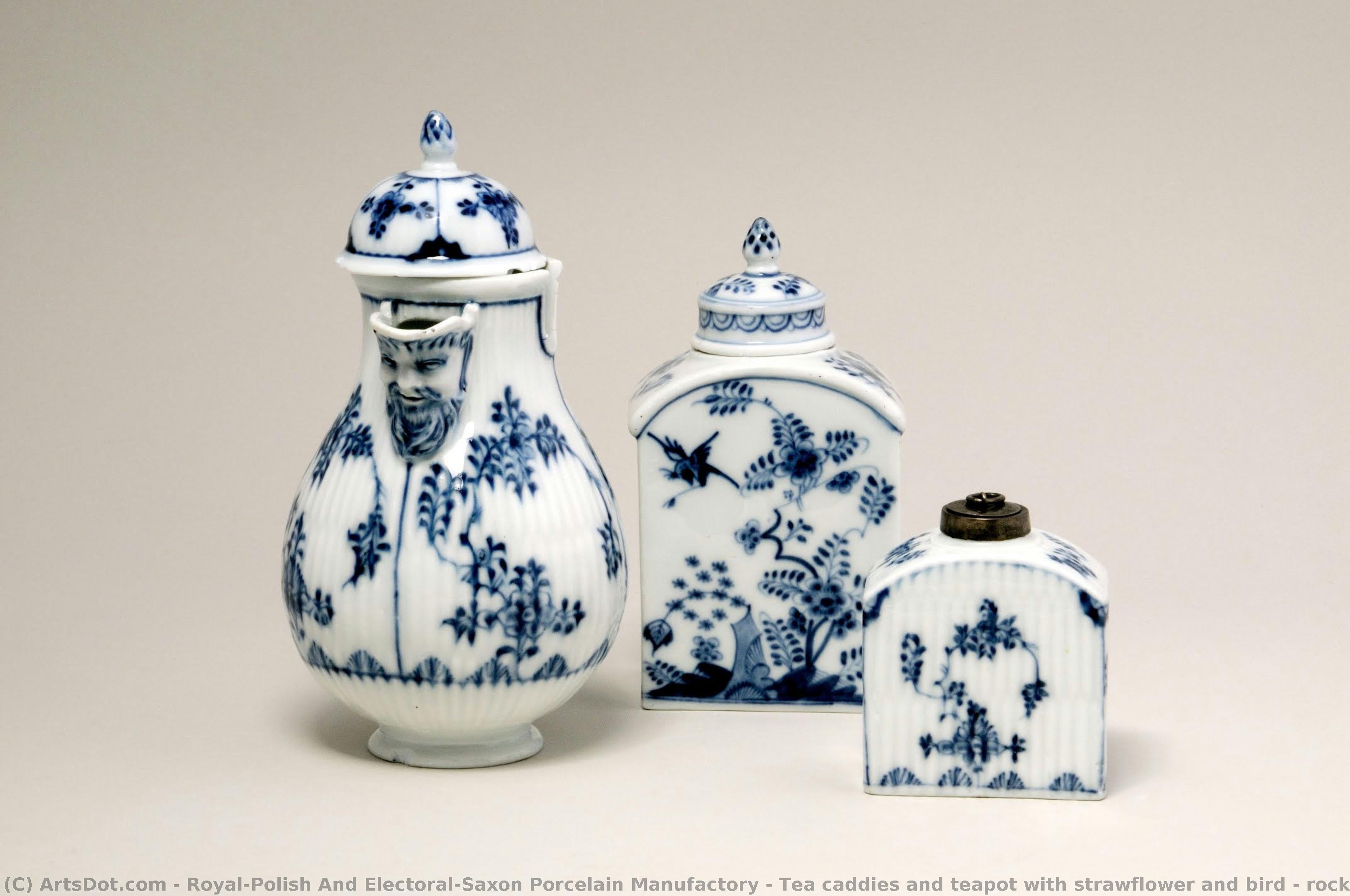 Tea Caddies And Teapot With Strawflower And Bird & Rock Pattern — Royal-polish And Electoral-saxon Porcelain Manufactory