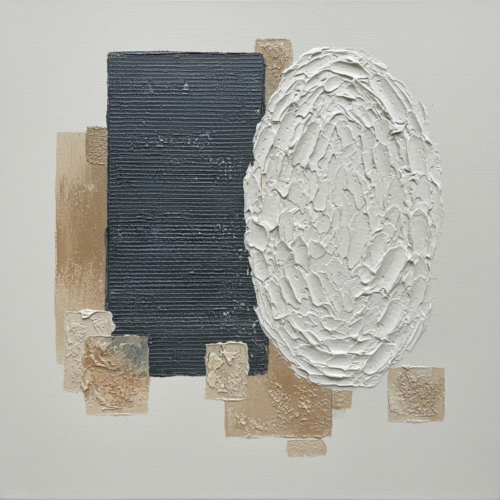 Monolithic Echoes In Charcoal And Sculpted White With Earthy Ochre Textures — David Moreau