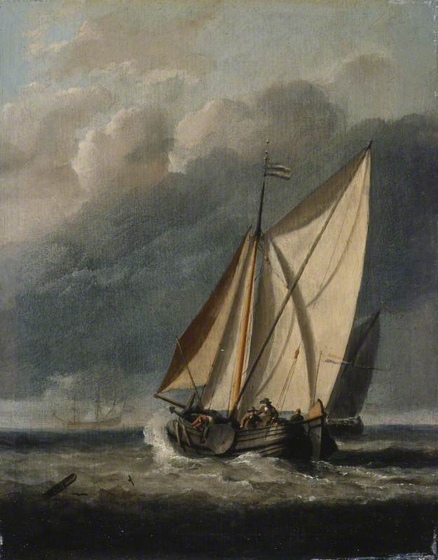 Seascape With A Yacht Sailing Under A Rainy Sky — Willem Van De Velde Der Ältere