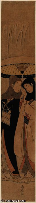 Couple Sharing An Umbrella In Snow — Suzuki Harunobu