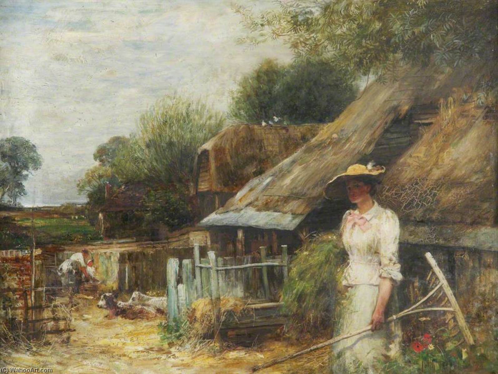 Farmyard, Girl In A White Dress — John Robertson Reid