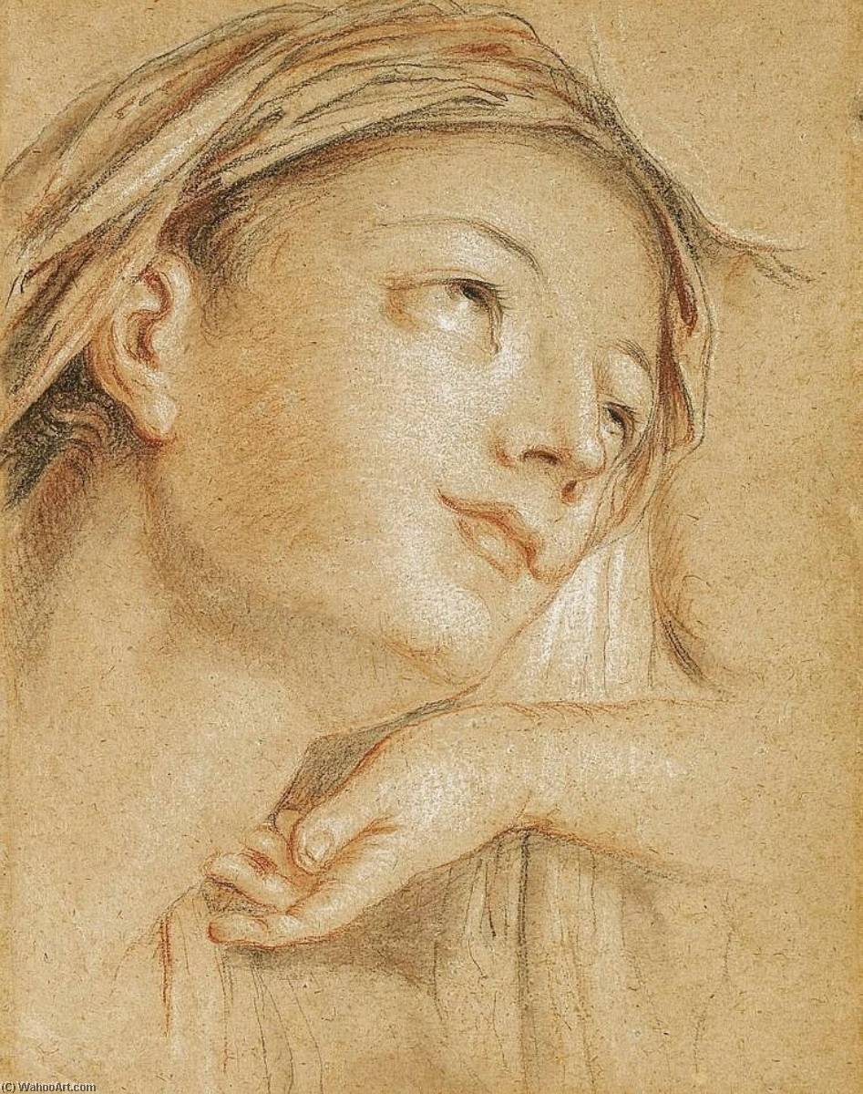 The Head Of The Virgin, Looking Up To The Right, With A Subsidiary Study Of A Hand — Charles Antoine Coypel Iv