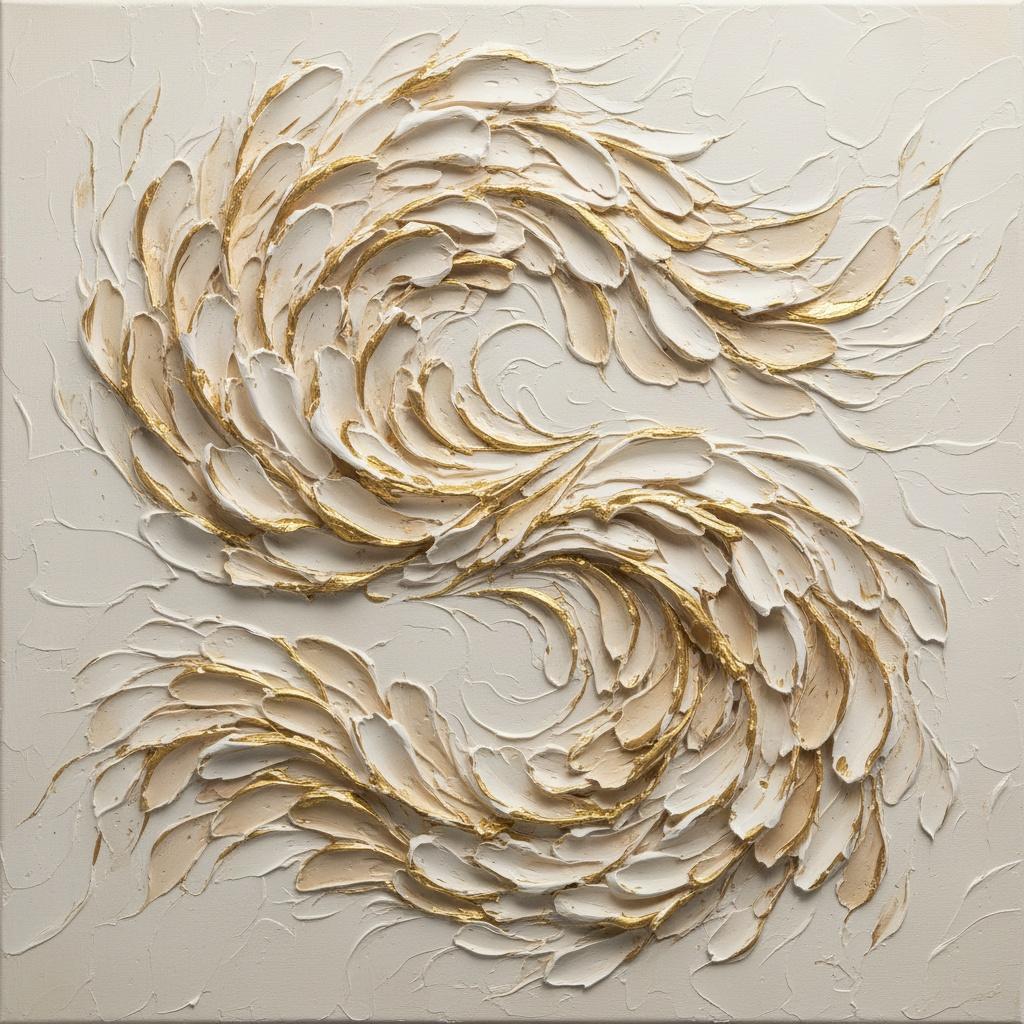 Gilded Serenity: A Sculptural Symphony Of Ivory Swirls And Radiant Gold Impasto — David Moreau