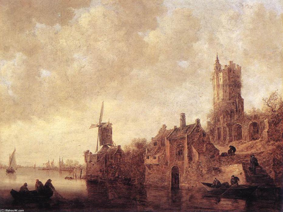 River Landscape With A Windmill And A Ruined Castle — Jan Jozefszoon Van Goyen