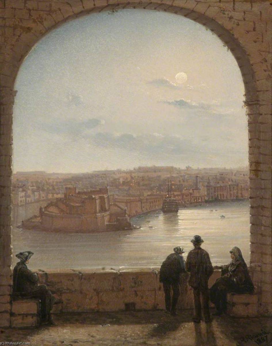 Fort St Angelo From The Upper Barracca (moonlight) — Giancinto Gianni