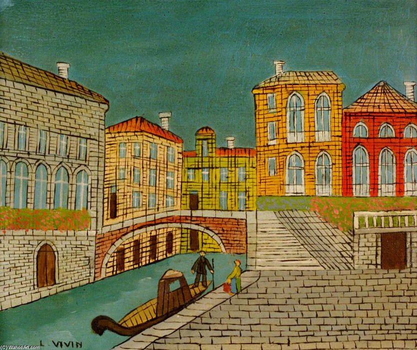 Venice - Canal Scene With A Bridge — Louis Vivin