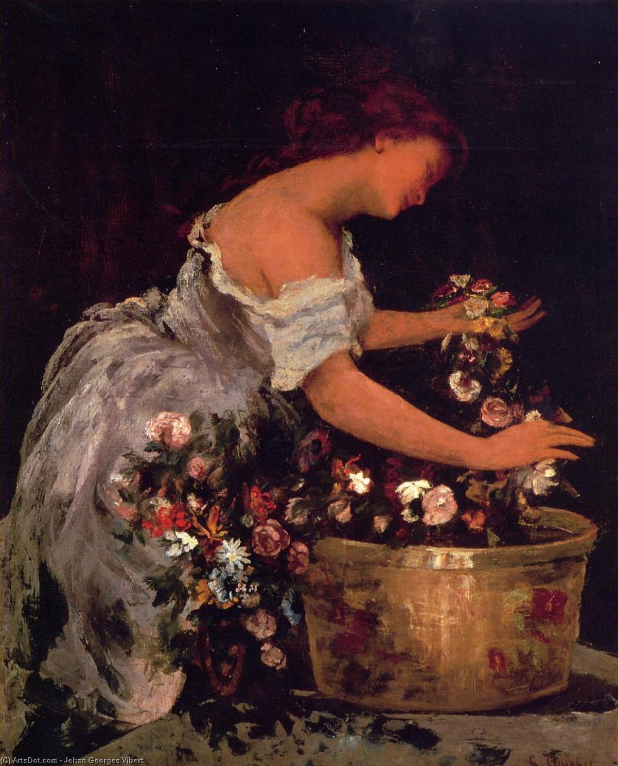 Young Girl Arranging Flowers — Jehan Georges Vibert