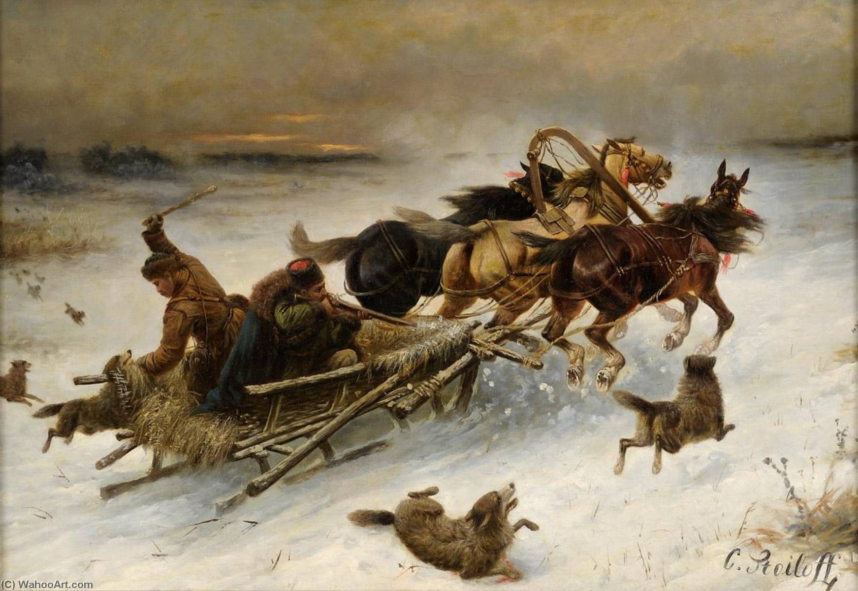 The Horse Sleigh Attacked By Wolves — Constantin Stoiloff