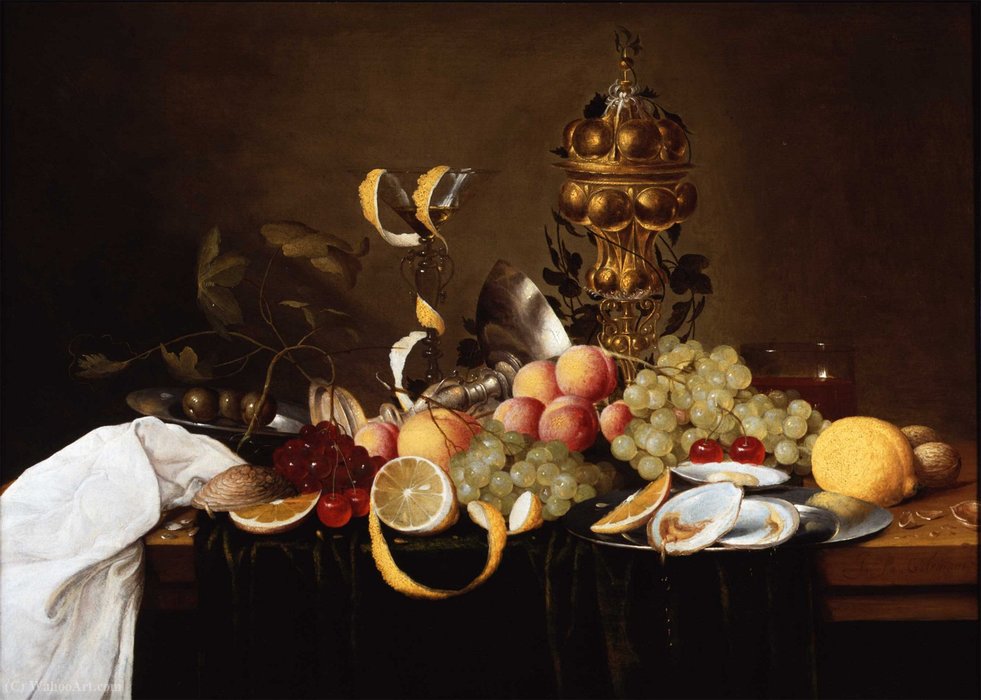 Still Life With Fruit, Oysters And A Golden Cup (1640s) (55 X 77) (private Collection) — Jan Pauwel Gillemans The Elder