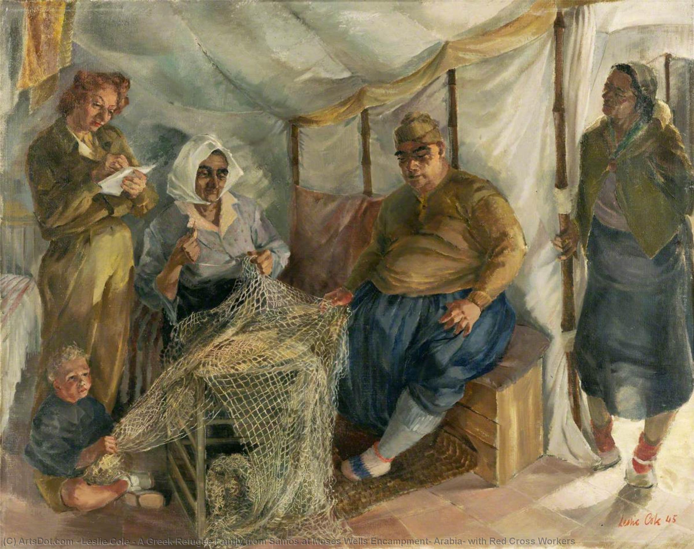 A Greek Refugee Family From Samos At Moses Wells Encampment, Arabia, With Red Cross Workers — Leslie Cole