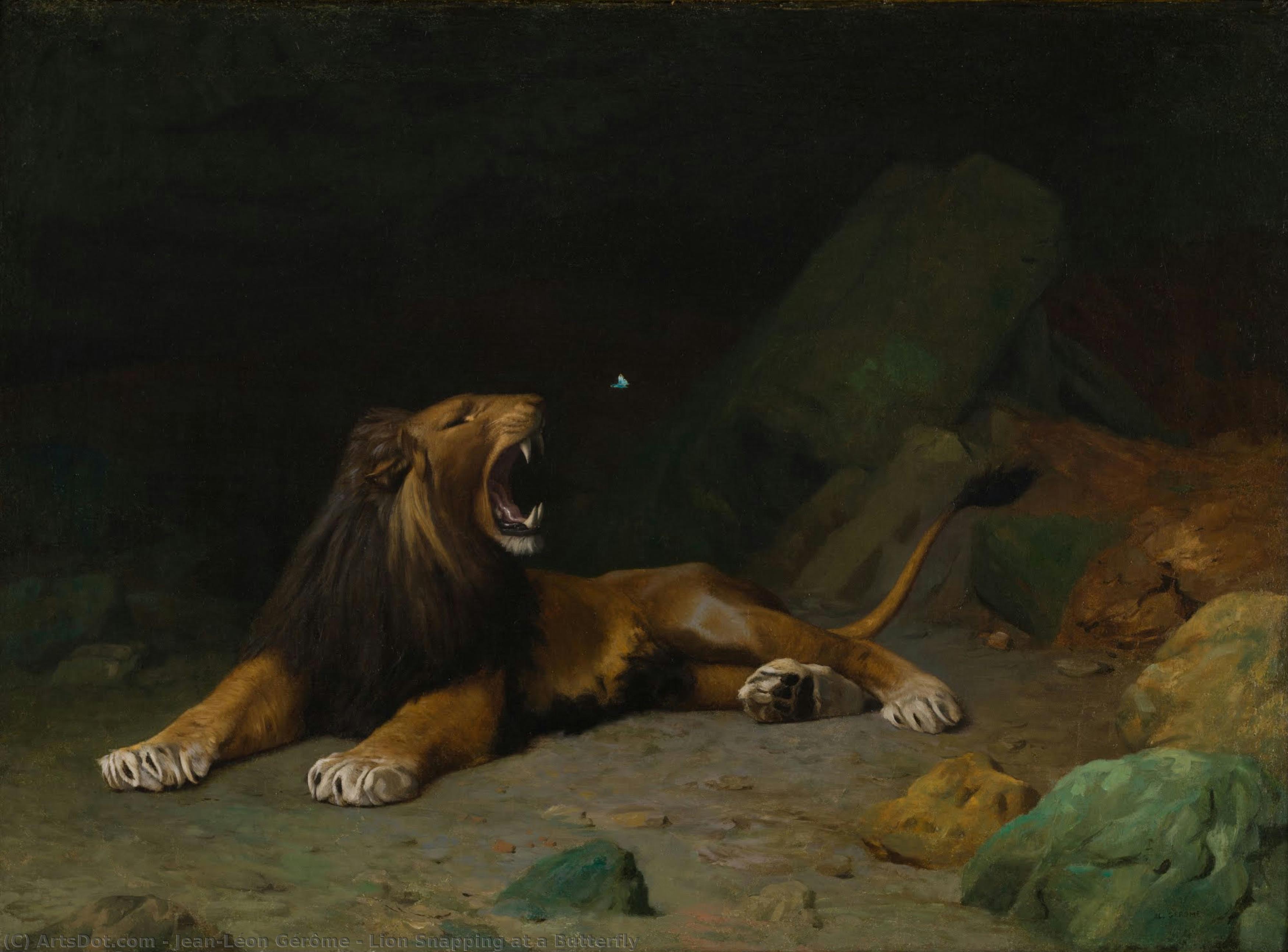 Lion Snapping At A Butterfly — Jean-léon Gérôme