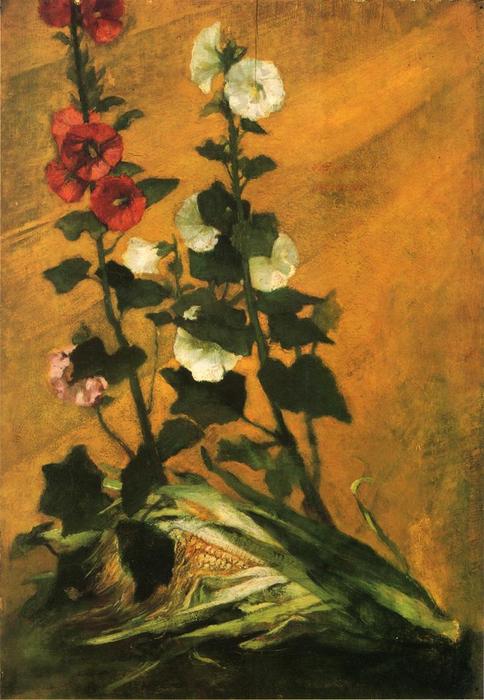 Hollyhocks And Corn — John La Farge