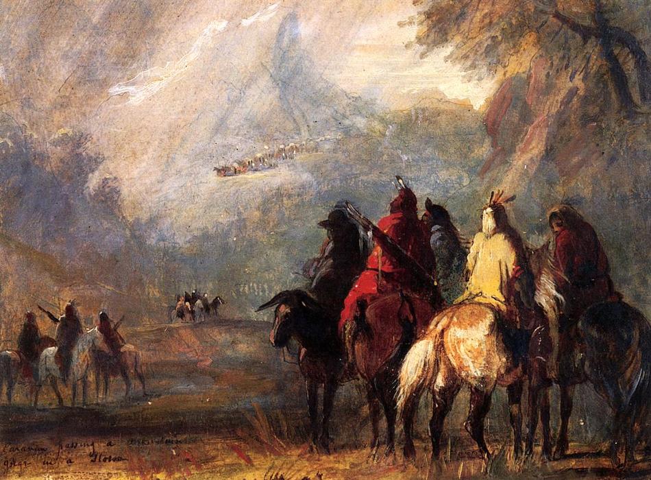 Caravan Passing A Mountain Gorge In A Storm — Alfred Jacob Miller