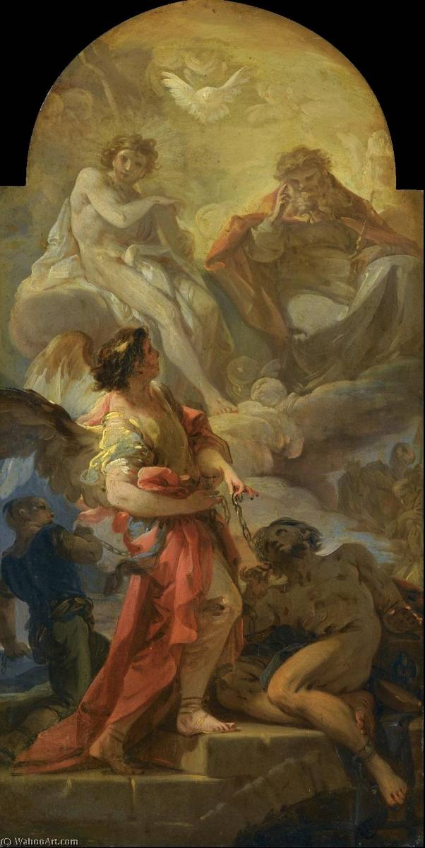 The Holy Trinity With An Archangel Freeing Slaves (bozzetto) — Bottega Di Corrado Giaquinto