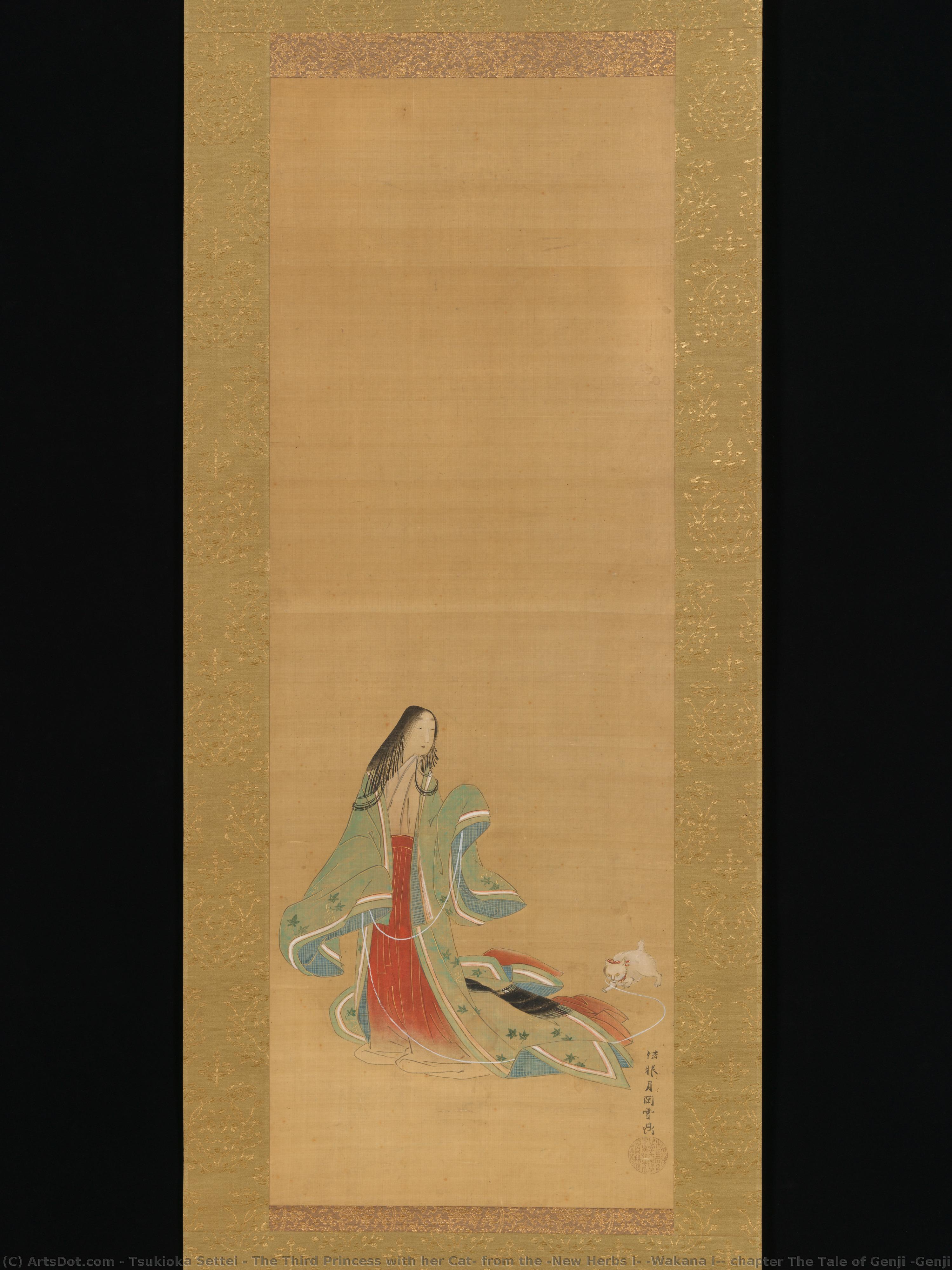 The Third Princess With Her Cat, From The "new Herbs I" (wakana I) Chapter The Tale Of Genji (genji Monogatari} — Tsukioka Settei