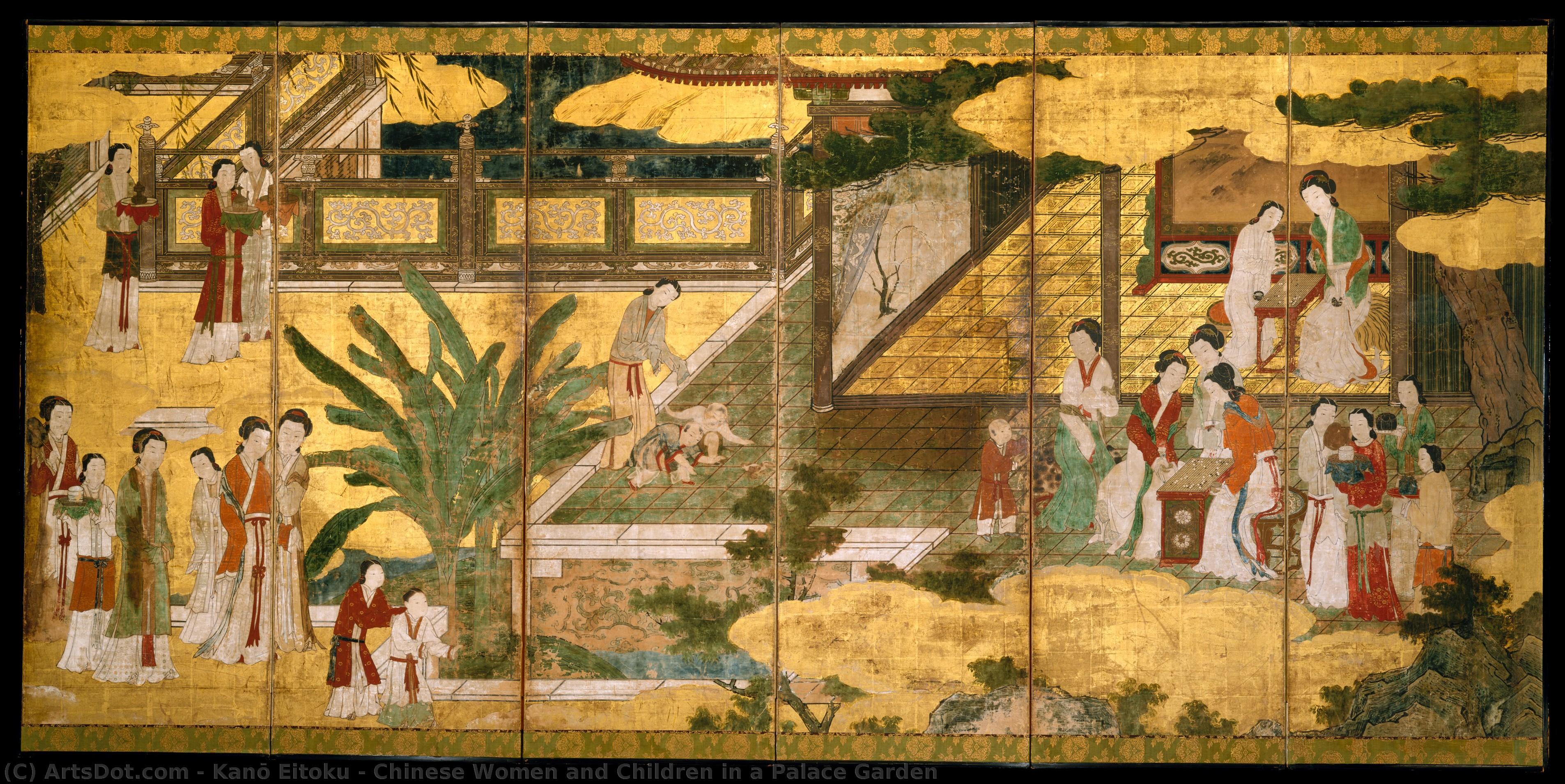 Chinese Women And Children In A Palace Garden — Kanō Eitoku