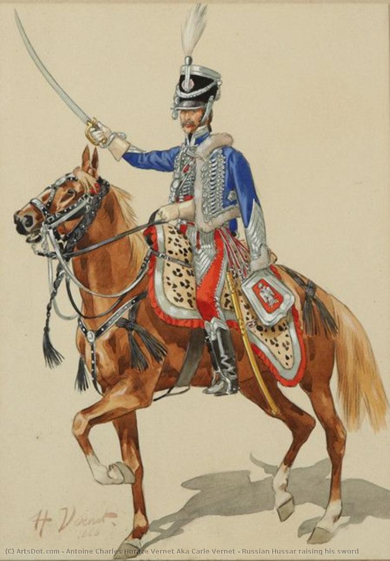 Russian Hussar Raising His Sword — Antoine Charles Horace Vernet Aka Carle Vernet