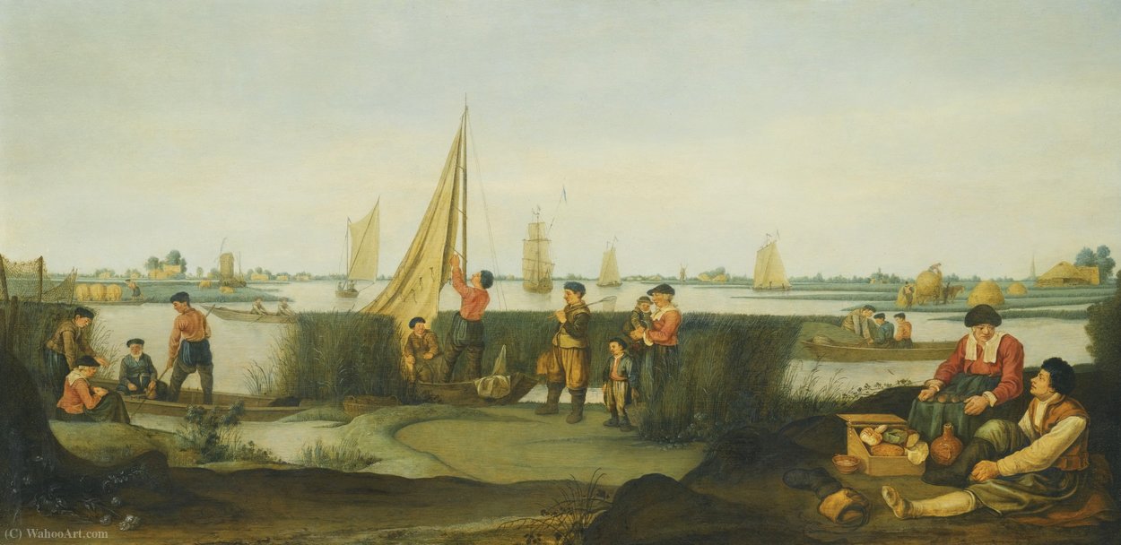Fishermen On The Banks Of A River Estuary — Arent Arentsz Cabel