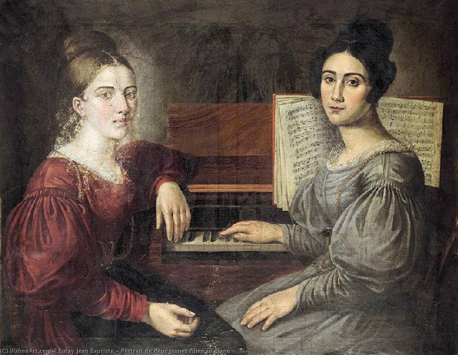 Portrait De Deux Jeunes Filles Au Piano — Butay Jean Baptiste
