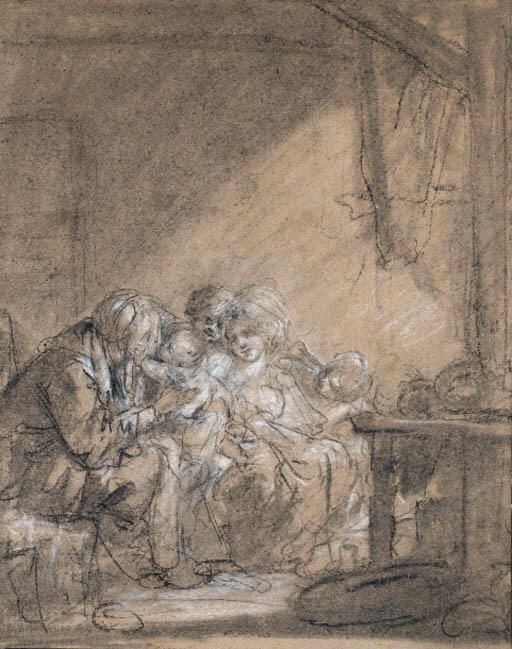 A Mother And Her Children Visited By An Elderly Lady — Jean-baptiste Greuze