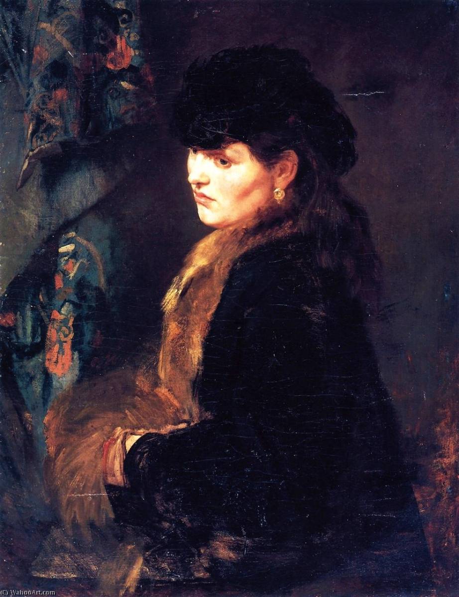 Lady In Front Of A Tapestry — Wilhelm Trübner