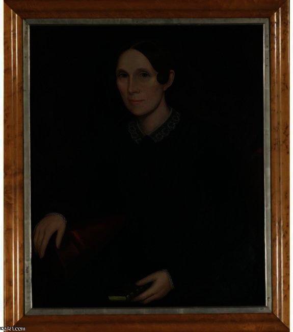 Portrait Of A Blue-eyed Lady In Black Dress With White Eyelet Collar — Ammi Phillips
